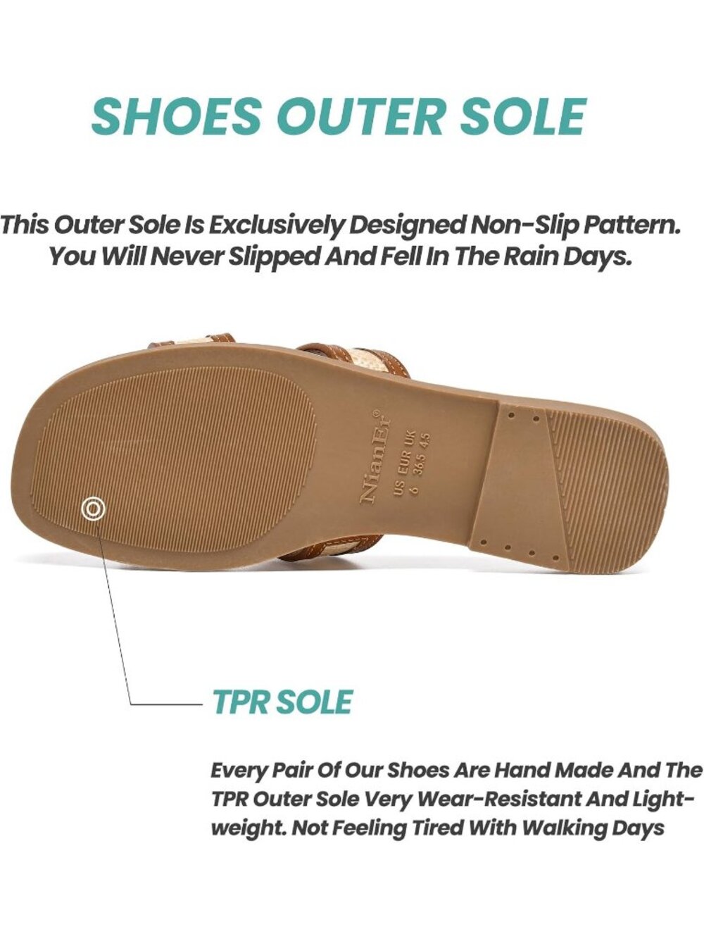 NianEr Women's Brown Leather Comfortable Casual Summer Flats Sandals Shoes - Picture 3 of 5